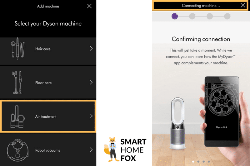 Der Dyson Purifier Hot+Cool Formaldehyde HP09 wird mit dem Smartphone, dem Wifi und der MyDyson App verknüpft.